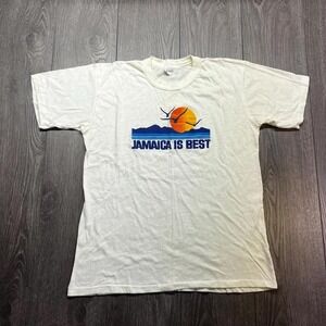 Vintage Jamaica‎ is Best 1980s White Surf Art Shirt Single Stitch Small